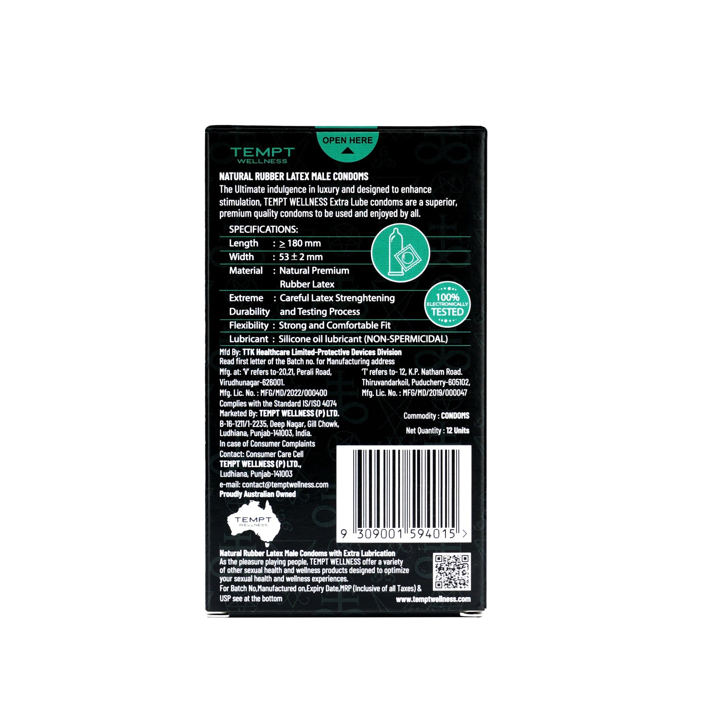 Tempt Wellness Extra Lube Condoms | 10+2 Free | Maximum Lubrication | Premium Natural Latex | Australian Owned