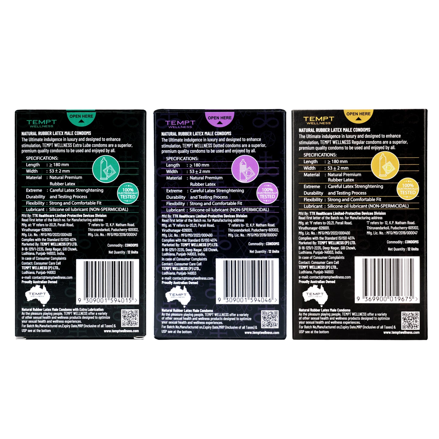 Tempt Extra Lube, Dotted And Regular Condoms