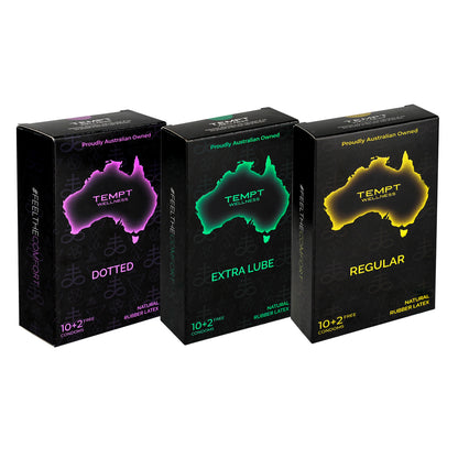Tempt Dotted, Extra Lube And Regular Condoms