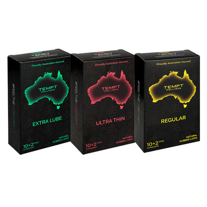 Tempt Extra Lube, Ultra Thin And Regular Condoms