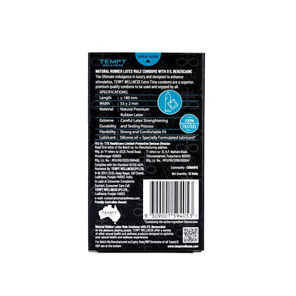 Tempt Wellness Extra Time Condoms | 10+2 Free | Long-Lasting Performance | Natural Rubber Latex | Delay Condoms for Men | Australian Owned
