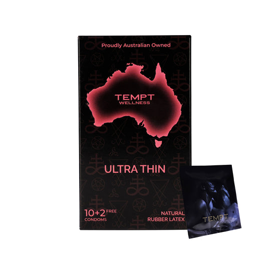 Tempt Wellness Ultra Thin Condoms | 10+2 Free | Premium Natural Rubber Latex | Extra Sensitivity | Australian Owned