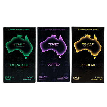 Tempt Extra Lube, Dotted And Regular Condoms