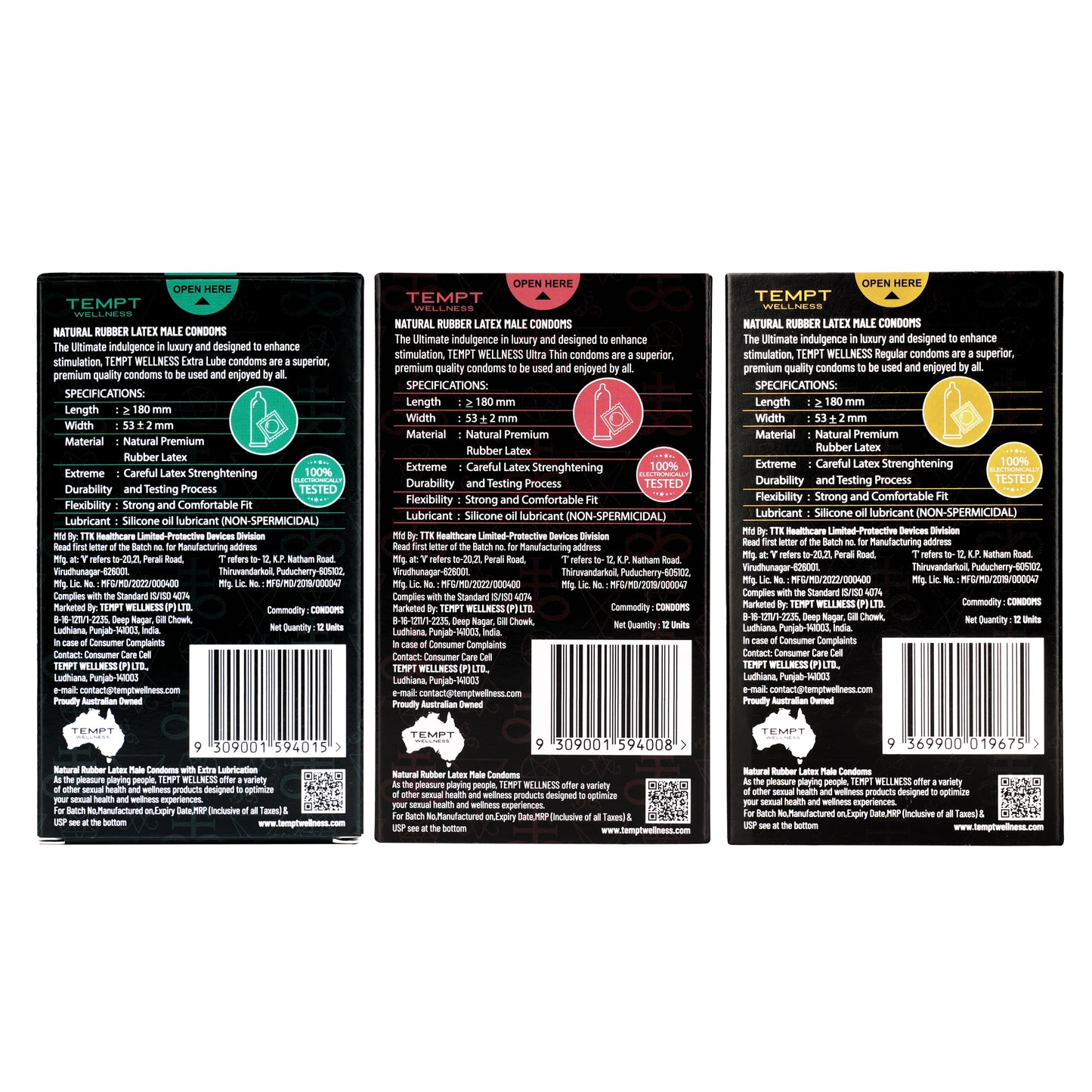 Tempt Extra Lube, Ultra Thin And Regular Condoms