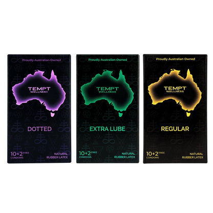 Tempt Dotted, Extra Lube And Regular Condoms